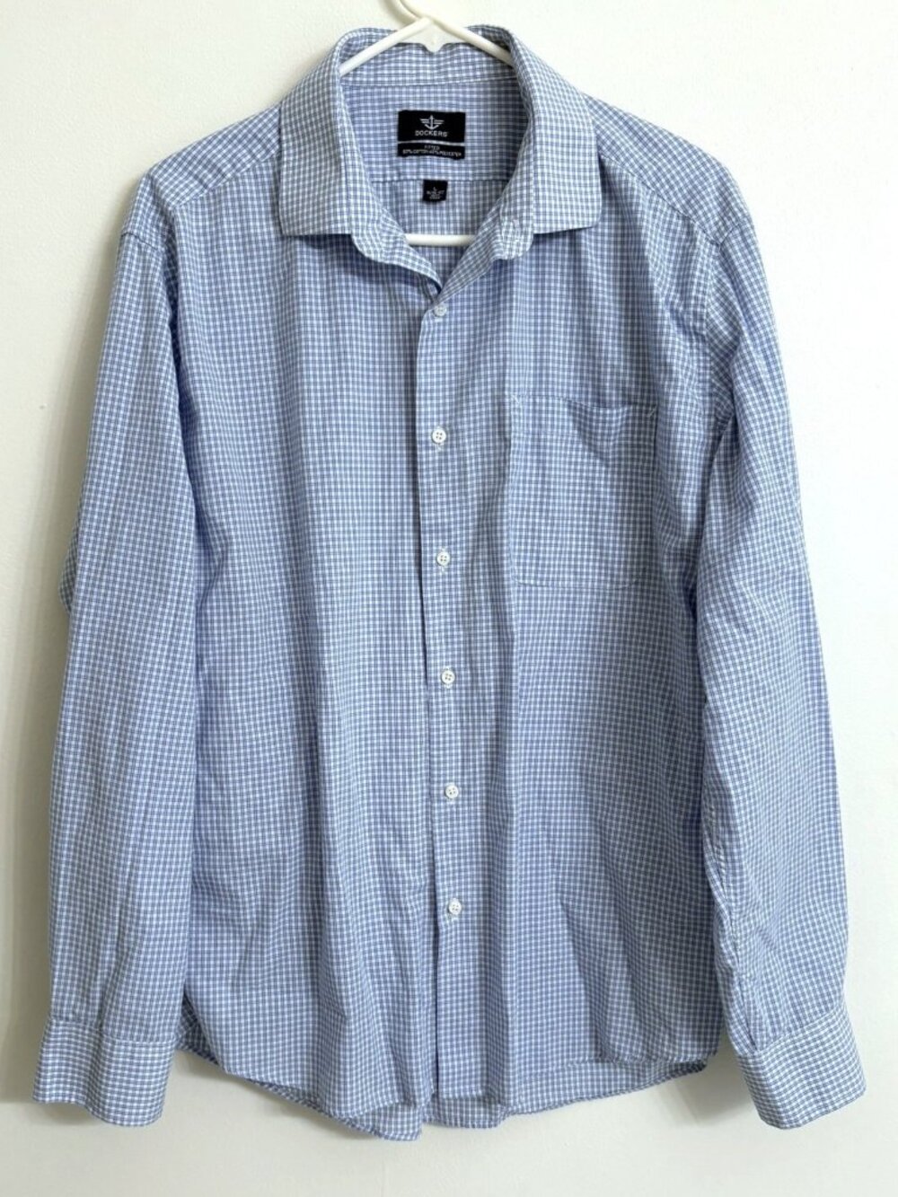 Dockers Men's Blue and White Check Button Down Long Sleeve Size L Shirt